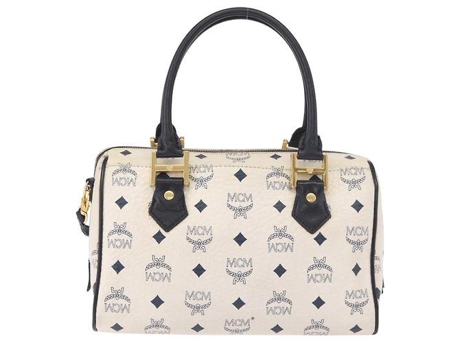 Borsa Boston MCM Vicetos Logogramma PVC Pelle 2way White Gold Auth 188869 Bianco D'oro - vista 2