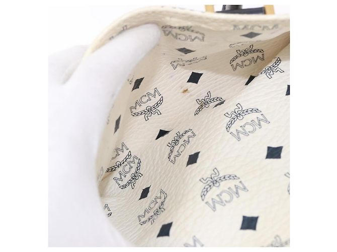 Borsa Boston MCM Vicetos Logogramma PVC Pelle 2way White Gold Auth 188869 Bianco D'oro - vista 24