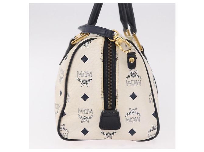 Borsa Boston MCM Vicetos Logogramma PVC Pelle 2way White Gold Auth 188869 Bianco D'oro - vista 3