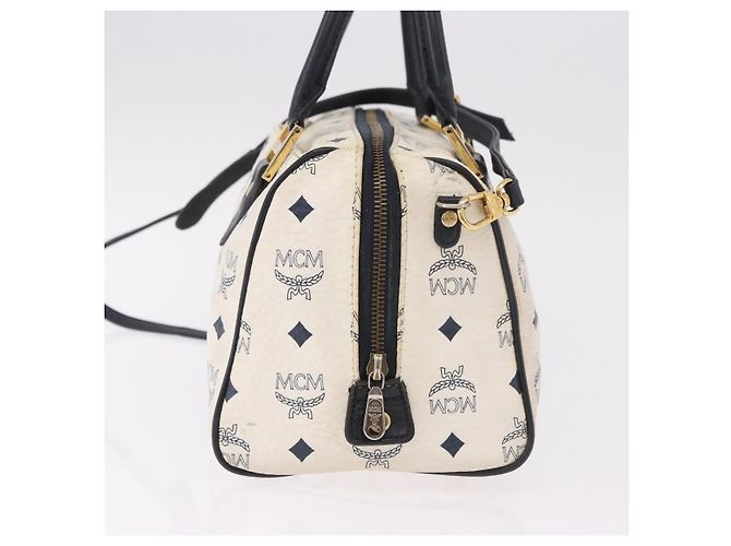 Borsa Boston MCM Vicetos Logogramma PVC Pelle 2way White Gold Auth 188869 Bianco D'oro - vista 4