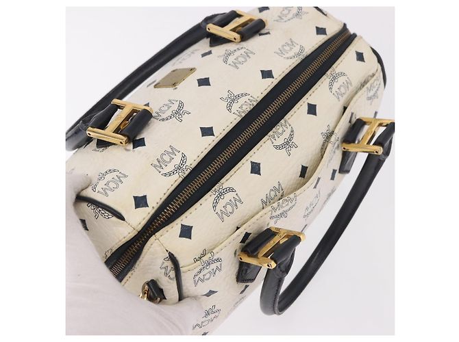 Borsa Boston MCM Vicetos Logogramma PVC Pelle 2way White Gold Auth 188869 Bianco D'oro - vista 6