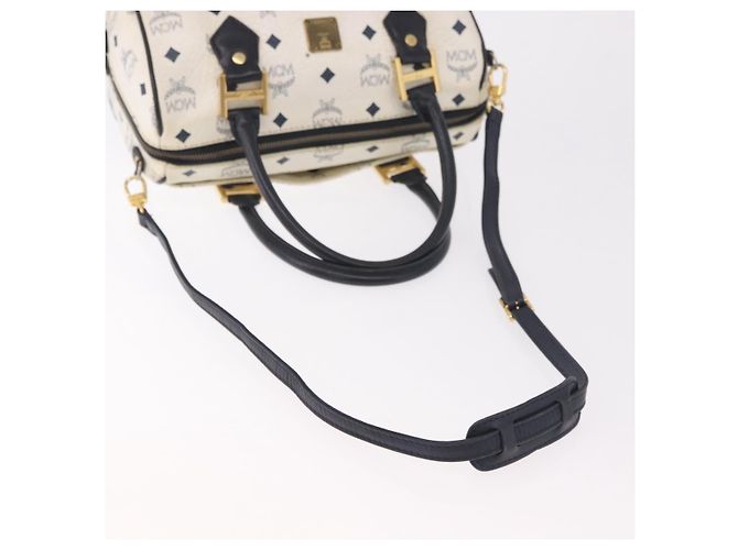 Borsa Boston MCM Vicetos Logogramma PVC Pelle 2way White Gold Auth 188869 Bianco D'oro - vista 9