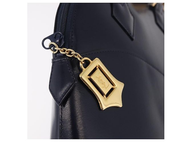 Borsa a mano SAINT LAURENT in pelle blu navy e oro Auth 188373 D'oro - vista 10