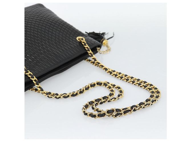 BALLY Chain Shoulder Bag Leder Schwarz Gold Auth 188542 Golden - Ansicht 7