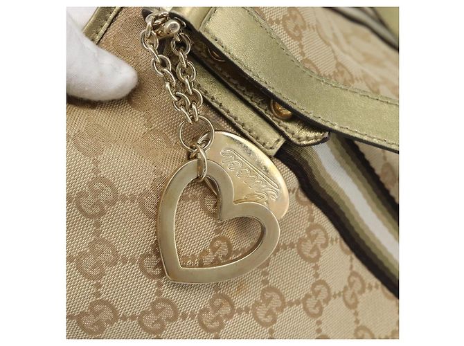 Borsa GUCCI GG Canvas Sherry Line Beige Oro 137396 Auth 186595 D'oro - vista 10