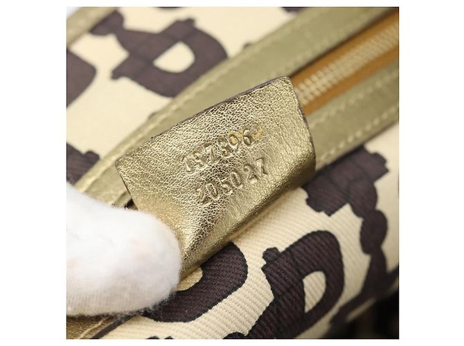 Borsa GUCCI GG Canvas Sherry Line Beige Oro 137396 Auth 186595 D'oro - vista 12