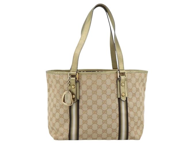 Borsa GUCCI GG Canvas Sherry Line Beige Oro 137396 Auth 186595 D'oro - vista 13