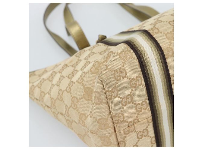 Borsa GUCCI GG Canvas Sherry Line Beige Oro 137396 Auth 186595 D'oro - vista 14