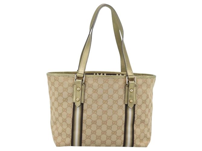 Borsa GUCCI GG Canvas Sherry Line Beige Oro 137396 Auth 186595 D'oro - vista 2