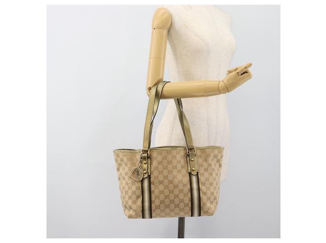 Borsa GUCCI GG Canvas Sherry Line Beige Oro 137396 Auth 186595 D'oro - vista 22