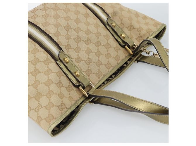 Borsa GUCCI GG Canvas Sherry Line Beige Oro 137396 Auth 186595 D'oro - vista 6