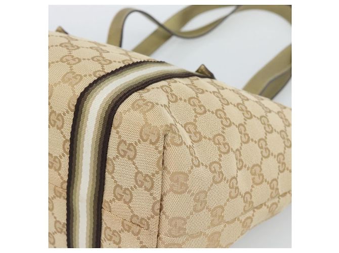 Borsa GUCCI GG Canvas Sherry Line Beige Oro 137396 Auth 186595 D'oro - vista 9