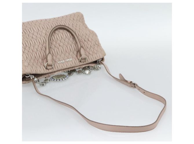 Borsa a tracolla 2way Miu Miu Matelasse Chain in pelle Rosa Argento Auth 188727 - vista 10