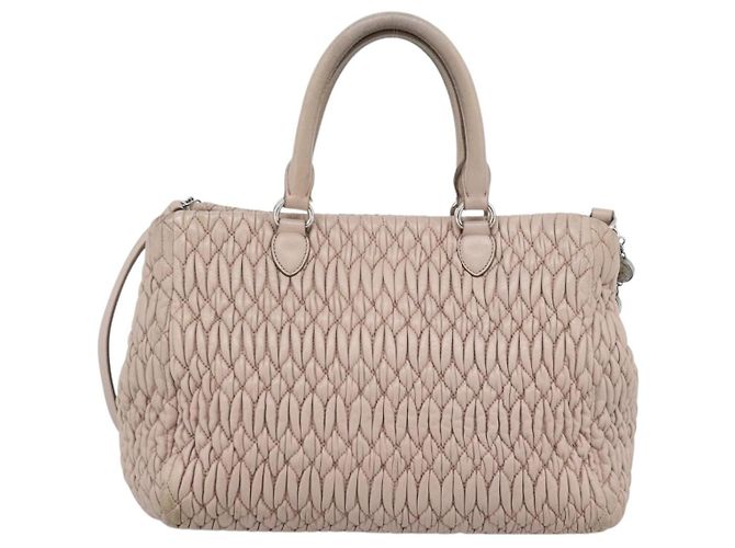 Borsa a tracolla 2way Miu Miu Matelasse Chain in pelle Rosa Argento Auth 188727 - vista 2