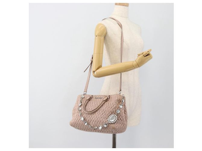 Borsa a tracolla 2way Miu Miu Matelasse Chain in pelle Rosa Argento Auth 188727 - vista 27