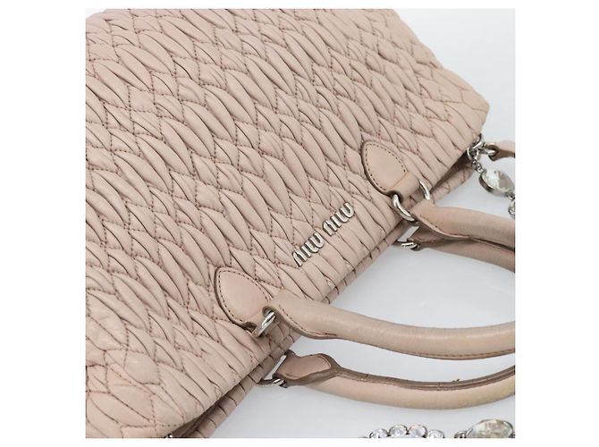 Borsa a tracolla 2way Miu Miu Matelasse Chain in pelle Rosa Argento Auth 188727 - vista 6