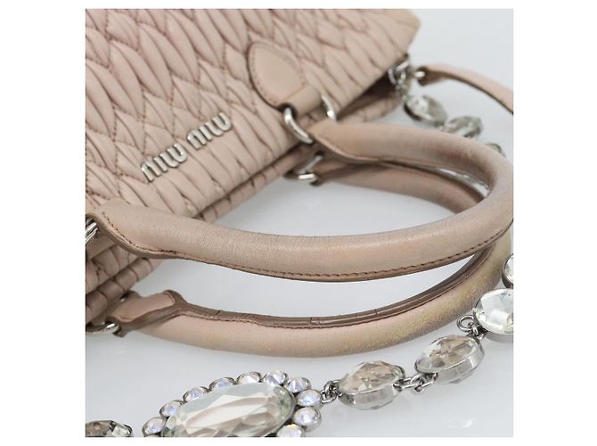 Borsa a tracolla 2way Miu Miu Matelasse Chain in pelle Rosa Argento Auth 188727 - vista 7