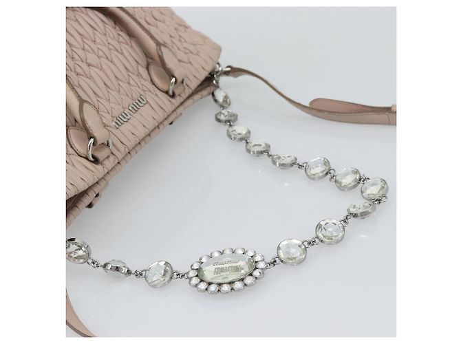 Borsa a tracolla 2way Miu Miu Matelasse Chain in pelle Rosa Argento Auth 188727 - vista 9