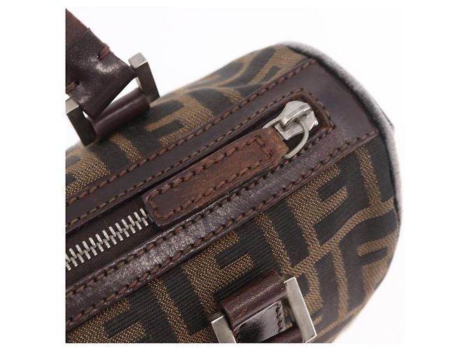 Bolsa de Mão FENDI Zucca Canvas Preto Marrom Auth 189065 - vista 10