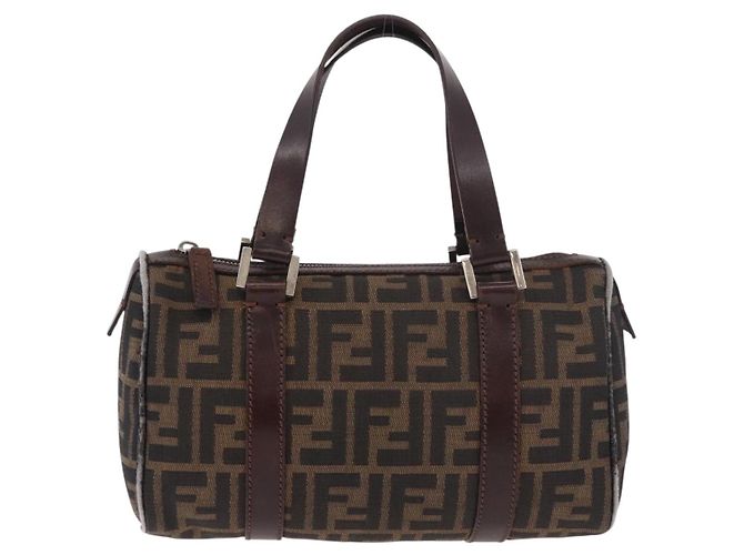 Bolsa de Mão FENDI Zucca Canvas Preto Marrom Auth 189065 - vista 13