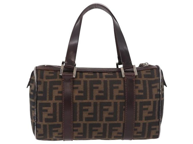 Bolsa de Mão FENDI Zucca Canvas Preto Marrom Auth 189065 - vista 2