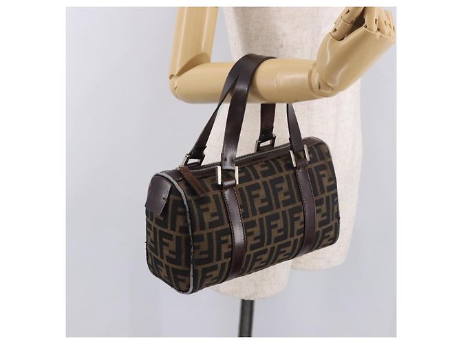 Bolsa de Mão FENDI Zucca Canvas Preto Marrom Auth 189065 - vista 22