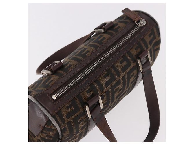 Bolsa de Mão FENDI Zucca Canvas Preto Marrom Auth 189065 - vista 6
