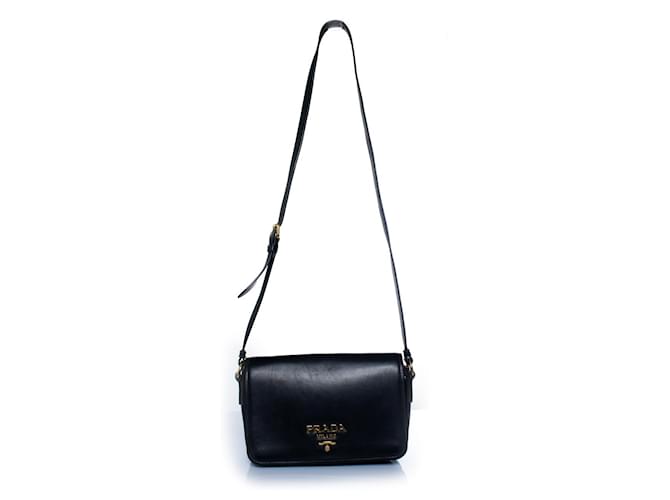 Prada, borsa camera flap in pelle Vitelli nera Nero - vista 2