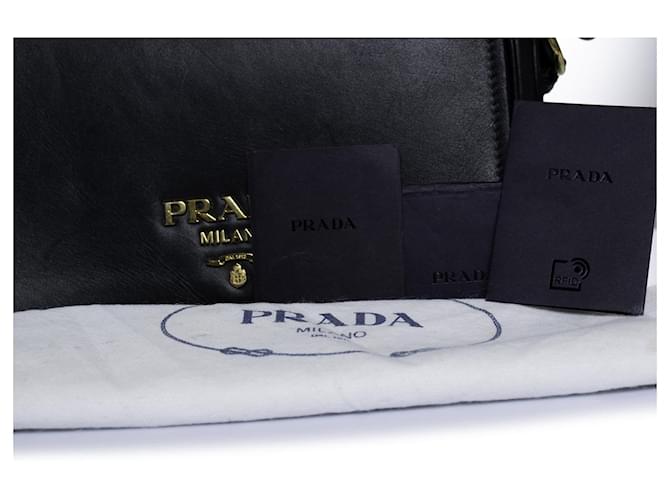 Prada, borsa camera flap in pelle Vitelli nera Nero - vista 9