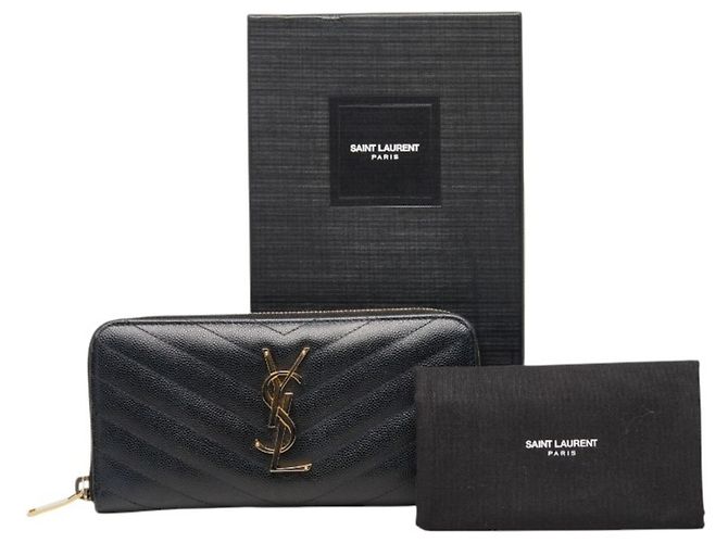 Portafoglio lungo con zip rotonda e logo monogramma YSL Saint Laurent Nero - vista 9