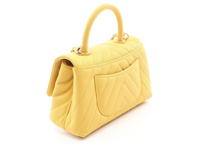 Borsa Chanel Coco Handle Flap V-Stitch Giallo - vista 2