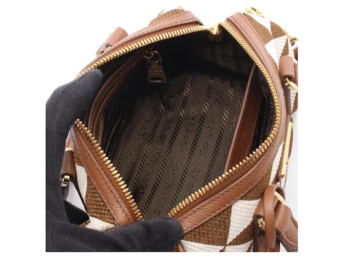 Borsa 2-Way TRIANGOLO JACQU Prada Marrone Bianco - vista 3