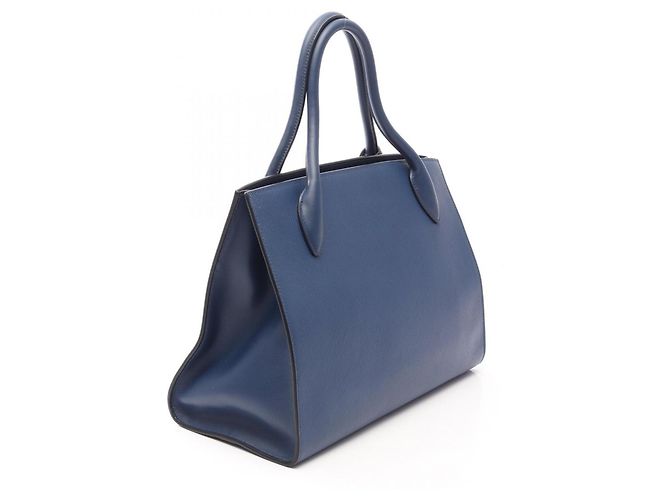 Borsa 2-Way in pelle Saffiano monocromatica Prada Blu - vista 2
