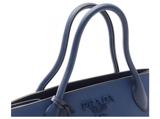 Borsa 2-Way in pelle Saffiano monocromatica Prada Blu - vista 5