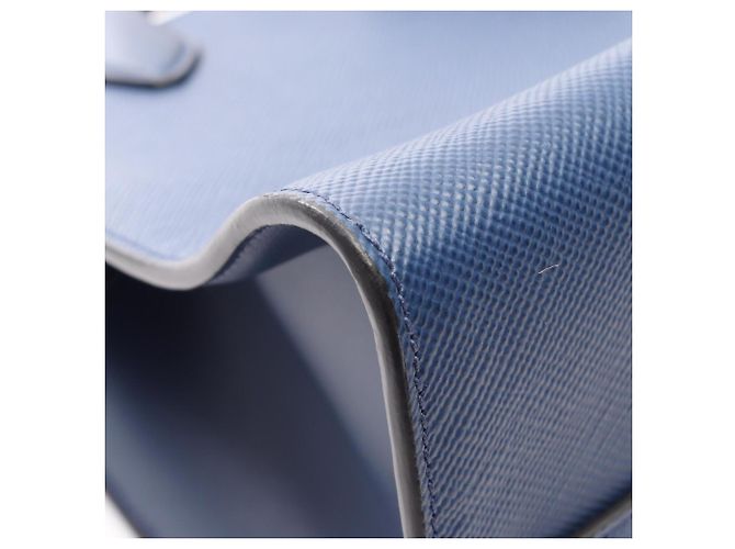 Borsa 2-Way in pelle Saffiano monocromatica Prada Blu - vista 7