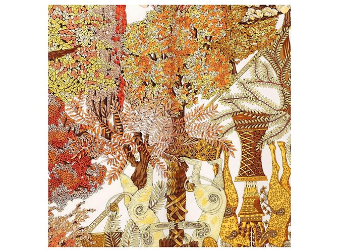 Hermès Hermes Carre 90 Les Legendes de L'Arbre Sciarpa in seta Multicolore Giallo - vista 4