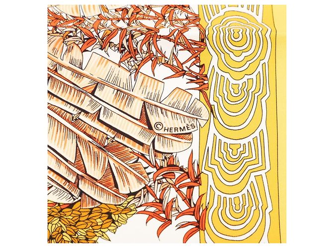 Hermès Hermes Carre 90 Les Legendes de L'Arbre Sciarpa in seta Multicolore Giallo - vista 5