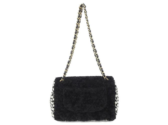 Borsa a tracolla Chanel in tweed nero e pelle - vista 2