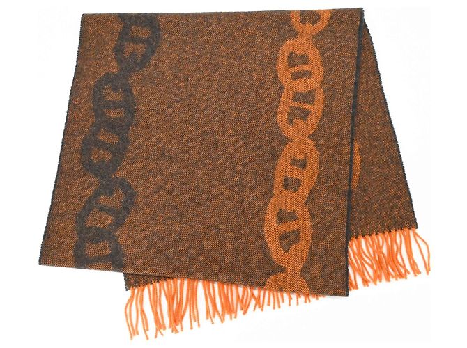 Hermès Stola Hermes Chaine d'Ancre Crazy Chain Marrone Arancione - vista 2