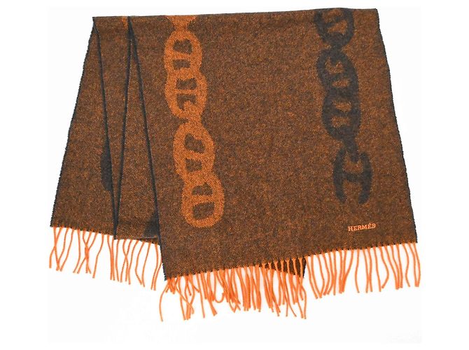 Hermès Stola Hermes Chaine d'Ancre Crazy Chain Marrone Arancione - vista 5