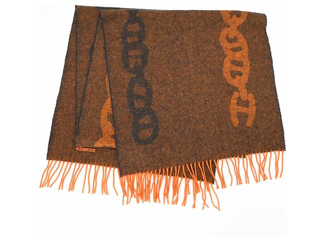 Hermès Stola Hermes Chaine d'Ancre Crazy Chain Marrone Arancione - vista 6