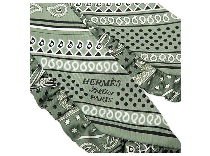 Hermès Hermes Twilly Frill Eperon d'Or Bandana Nero Bianco Verde - vista 3