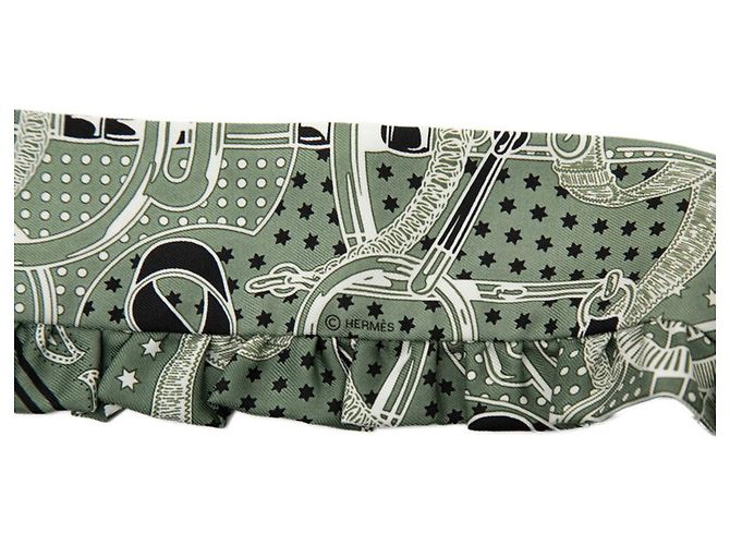 Hermès Hermes Twilly Frill Eperon d'Or Bandana Nero Bianco Verde - vista 4