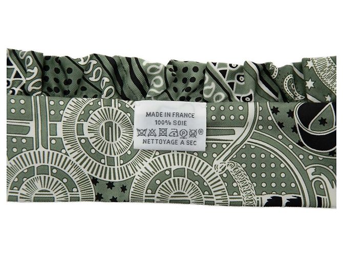 Hermès Hermes Twilly Frill Eperon d'Or Bandana Nero Bianco Verde - vista 5