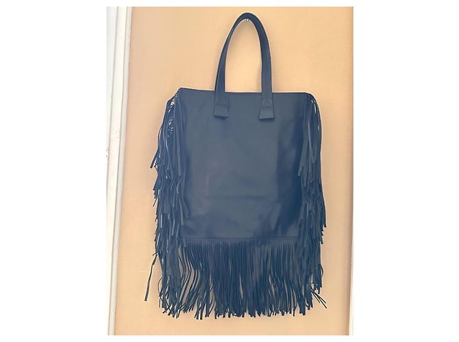 Borsa tote Iro in pelle nera con frange Nero - vista 3