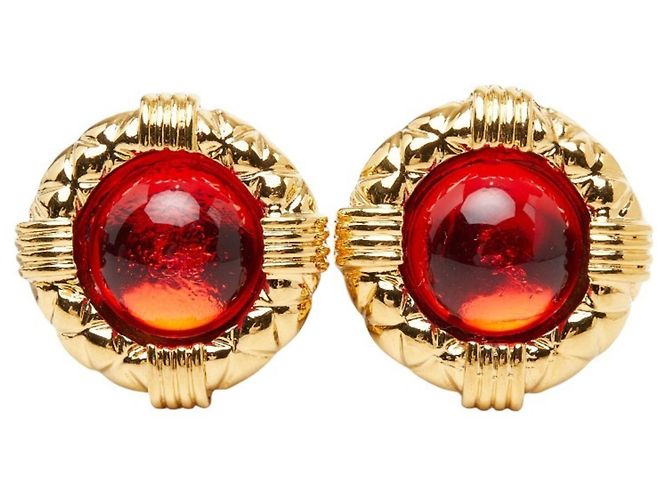 Brincos redondos Chanel Gripoix Vermelho Dourado - vista 2