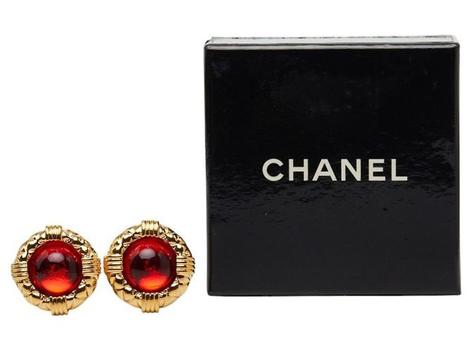 Brincos redondos Chanel Gripoix Vermelho Dourado - vista 6