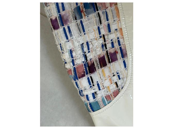 Minigonna Chanel in vernice bianca e tweed multicolore Bianco - vista 2