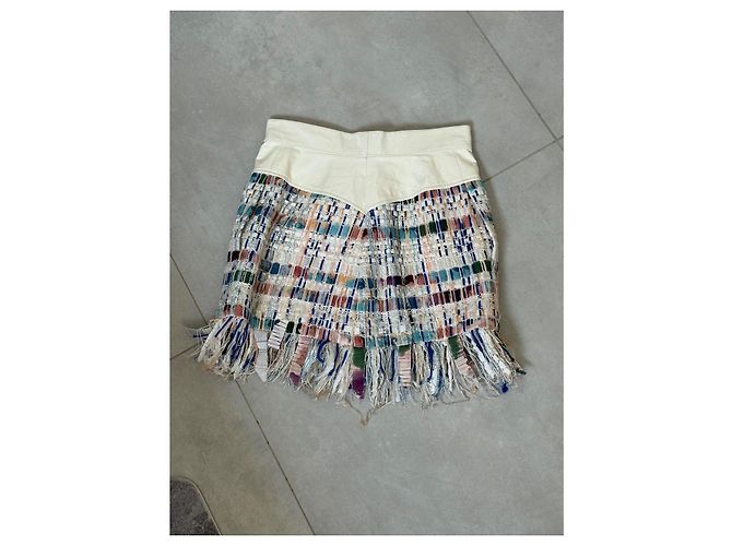 Minigonna Chanel in vernice bianca e tweed multicolore Bianco - vista 6