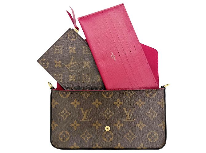 Pochette Felicie Monogram Louis Vuitton Bolso de Hombro Castaño Fucsia - vista 8